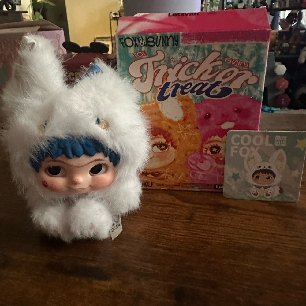 Adorable White and Blue Plush Keychain